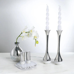 Anna New York Coluna Marble & Silver Dual Candleholders (Set of 2) 