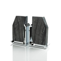 Anna New York Grey Marble & Silver Fim Geo Bookends (Set of 2) 