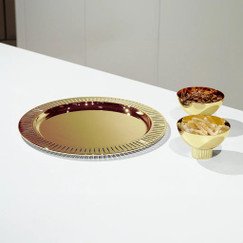 Anna New York Striations Round Gold Serving Tray 