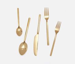Blue Pheasant Gwen Polished Gold 5-Piece Flatware Set 