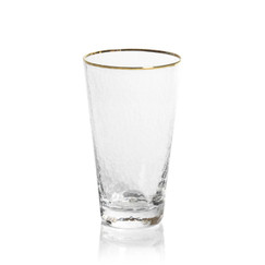 Zodax Negroni Clear w/ Gold Rim Hammered Tapered Highball Glasses (Set of 12) 