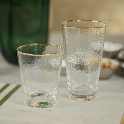 Zodax Negroni Clear w/ Gold Rim Hammered Tapered Double Old Fashioned Glasses (Set of 12) 