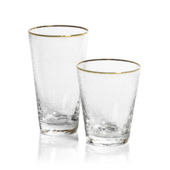 Zodax Negroni Clear w/ Gold Rim Hammered Tapered Double Old Fashioned Glasses (Set of 12) 