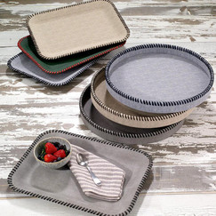 Bodrum Whipstitch Beige Flat Rectangular Serving Tray 