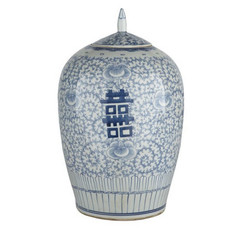 Legends of Asia Blue and White Floral Double Happiness Ginger Jar 