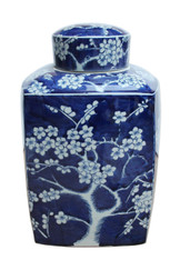 Legends of Asia Blue & White Square Tea Jar Plum Motif 