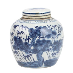 Legends of Asia Blue and White Mini Pine Tree Jar 