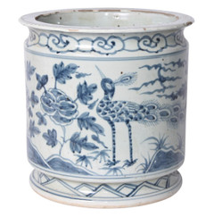 Legends of Asia Blue and White Orchid Pot Bird Motif 