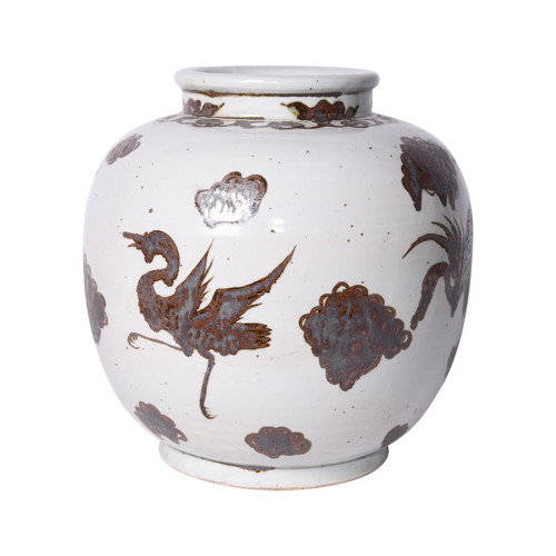 Legends of Asia Rusty Brown Crane Jar 