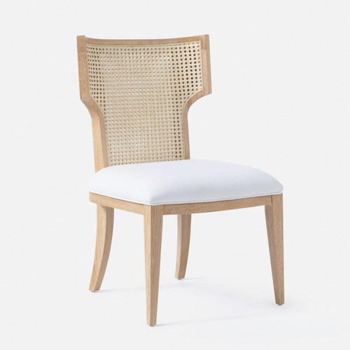 Made Goods Carleen Cerused White Natural Cane Dining Chair (Interchangeable Cushions) 