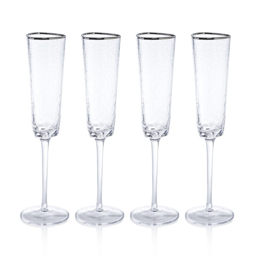 Zodax Aperitivo Triangular Champagne Flutes with Platinum Rim (Set of 4) 