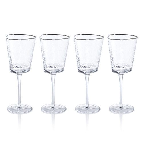 Zodax Aperitivo Triangular Wine Glasses with Platinum Rim (Set of 4) 