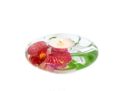 Emilio Robba Yellow and Pink Spotted Phalaenopsis Disk T-Light Candle Holder 