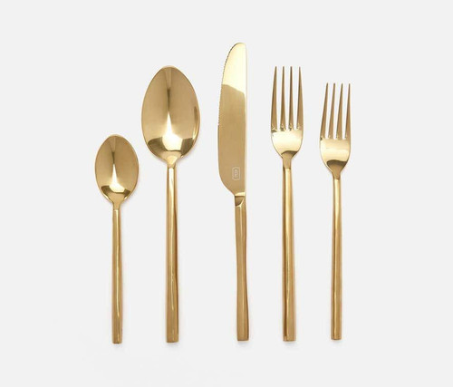 Blue Pheasant Gwen Polished Gold 5-Piece Flatware Set 