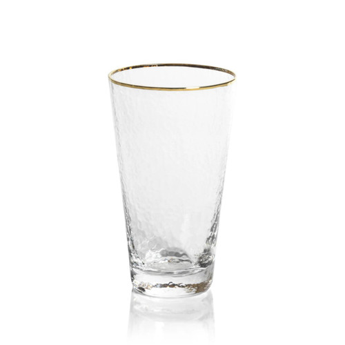 Zodax Negroni Clear w/ Gold Rim Hammered Tapered Highball Glasses (Set of 12) 