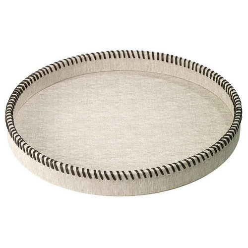 Bodrum Whipstitch Round Beige Serving Tray 
