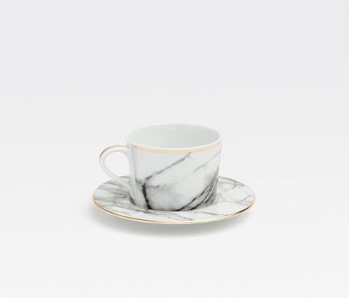 Blue Pheasant Eleni White Marble Cup and Saucer (Set of 4) 