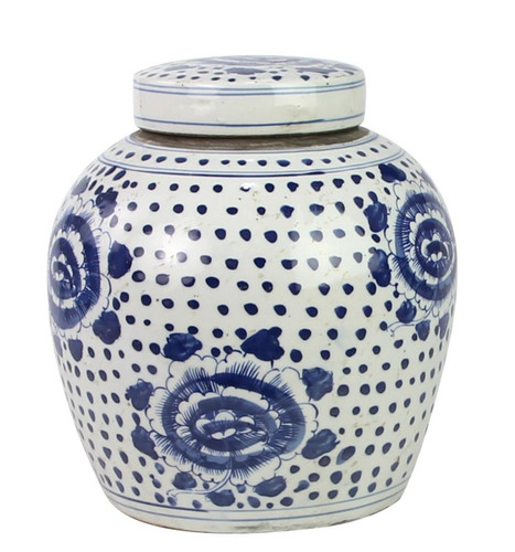 Legends of Asia Blue and White Ming Peony Dots Jar 