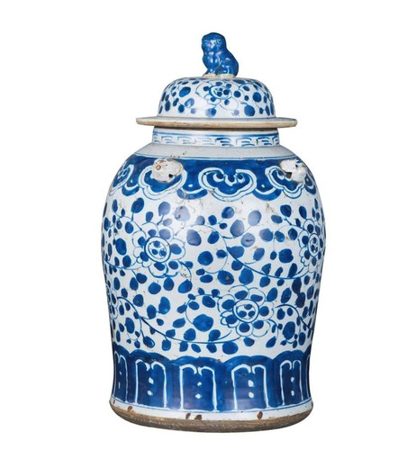 Legends of Asia Vintage Temple Jar Curly Vine Flower Motif 