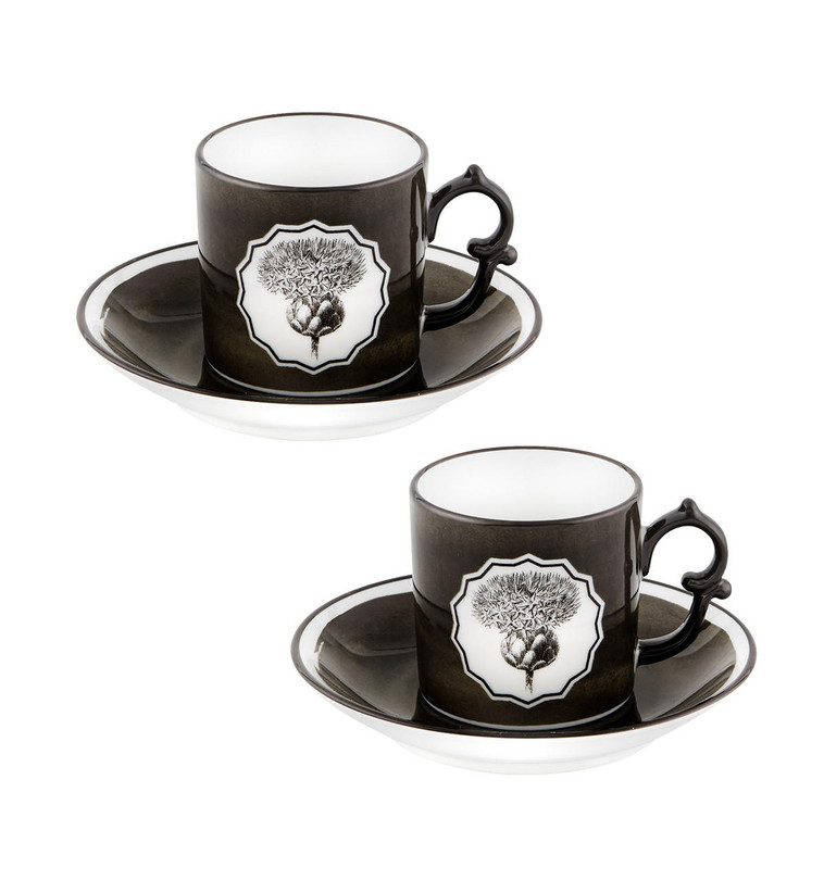 Buy Herbariae Black Coffee Cups and Saucer online at BelleandJune.com | Coffee and Tea