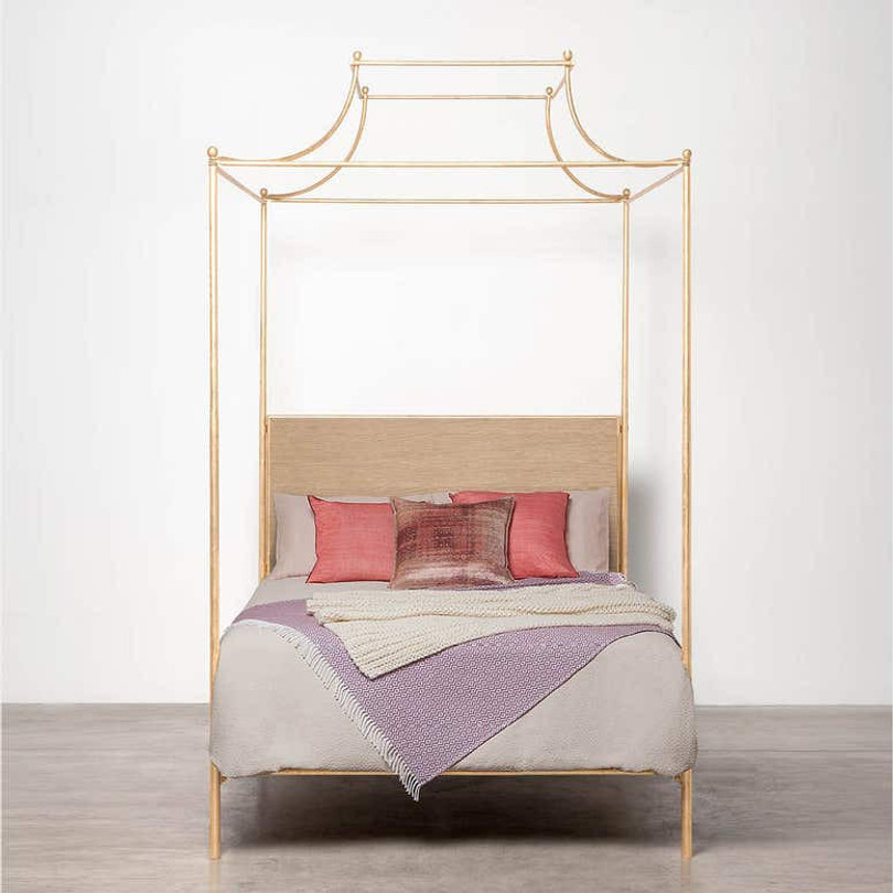 Made Goods Janelle Distressed Gold Leaf King Canopy Bed (Interchangeable Headboard) 