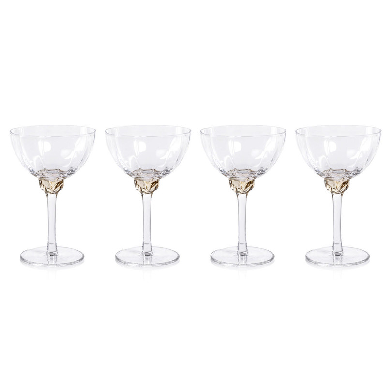 Zodax Colette Light Amber Martini / Cocktail Optic Glass (Set of 4) 
