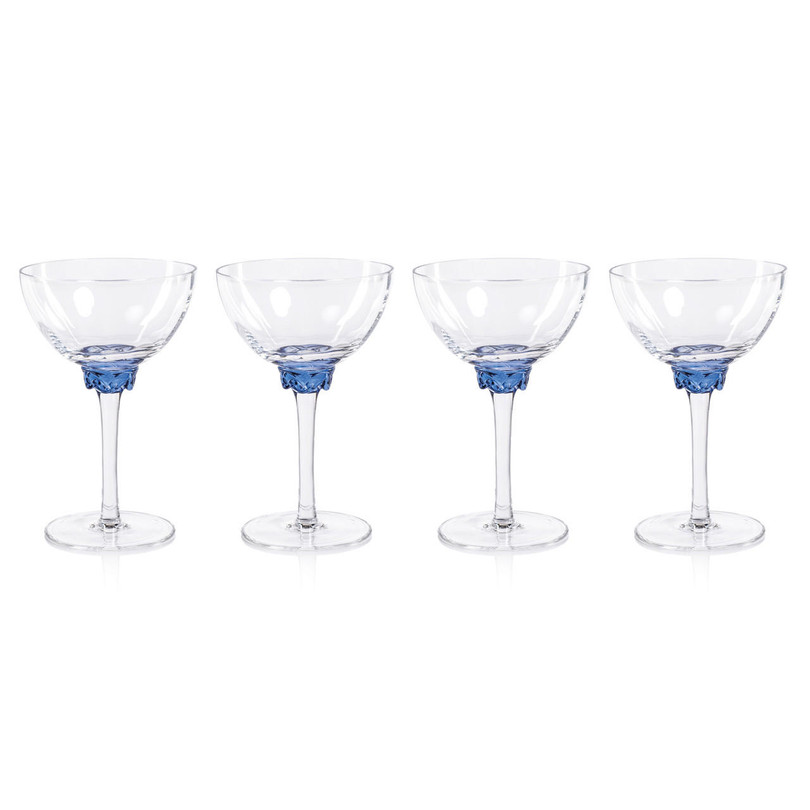 Zodax Colette Sapphire Blue Martini / Cocktail Optic Glass (Set of 4) 