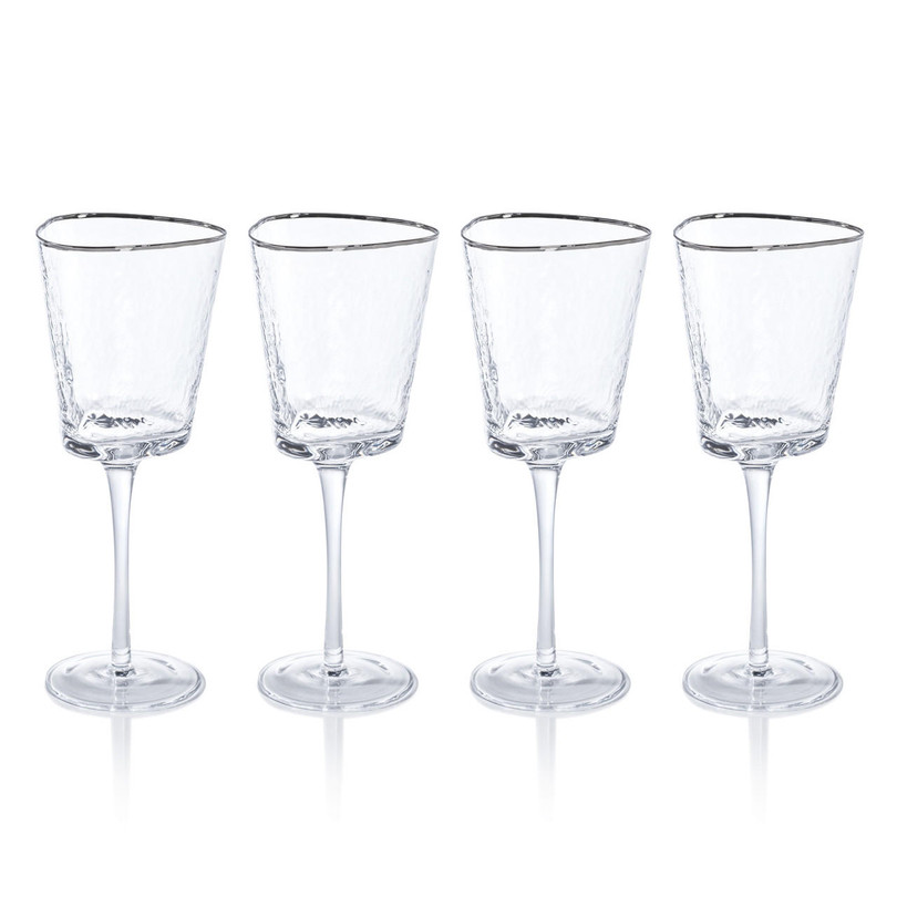 Zodax Aperitivo Triangular Wine Glasses with Platinum Rim (Set of 4) 