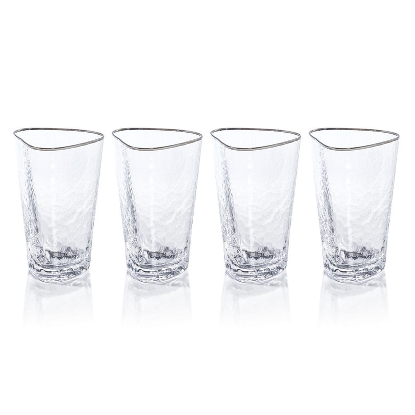 Zodax Aperitivo Triangular Highball Glasses with Platinum Rim (Set of 4) 