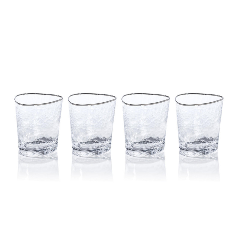 Zodax Aperitivo Triangular Double Old Fashioned Glass with Platinum Rim (Set of 4) 