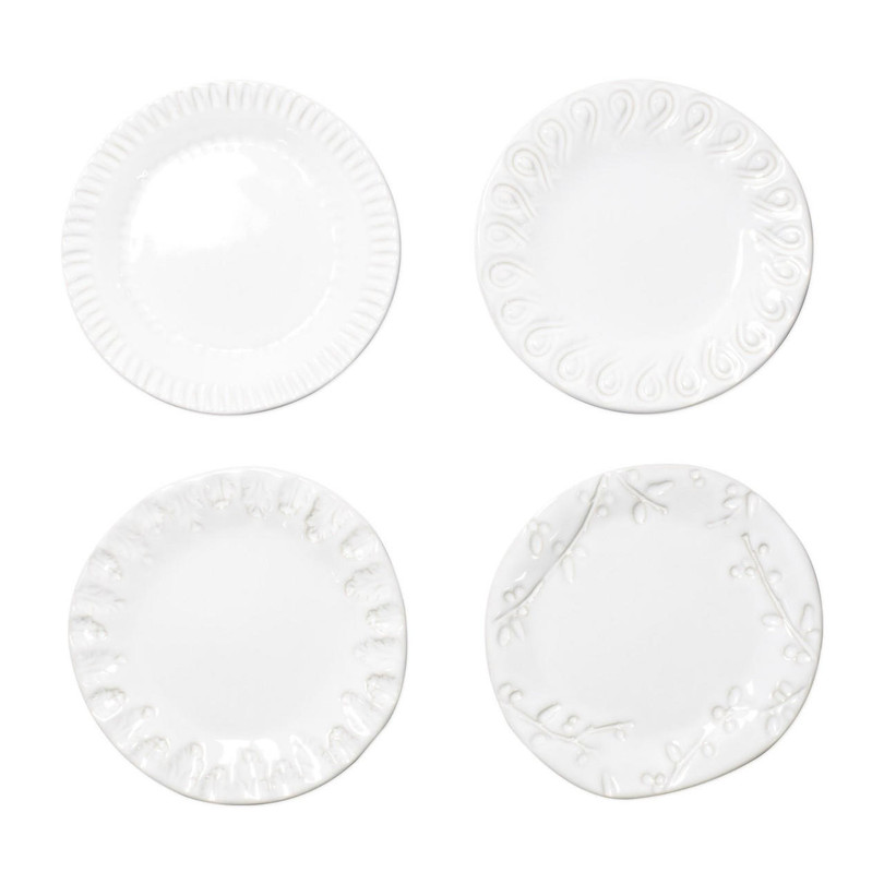 Vietri Incanto Stone White Assorted Canape Plates (Set of 4) 