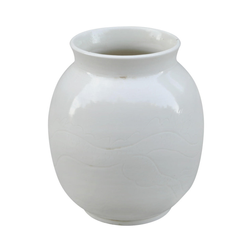 Lilys Living Big Mouth Off White Glaze Vase with Dragon Pattern 