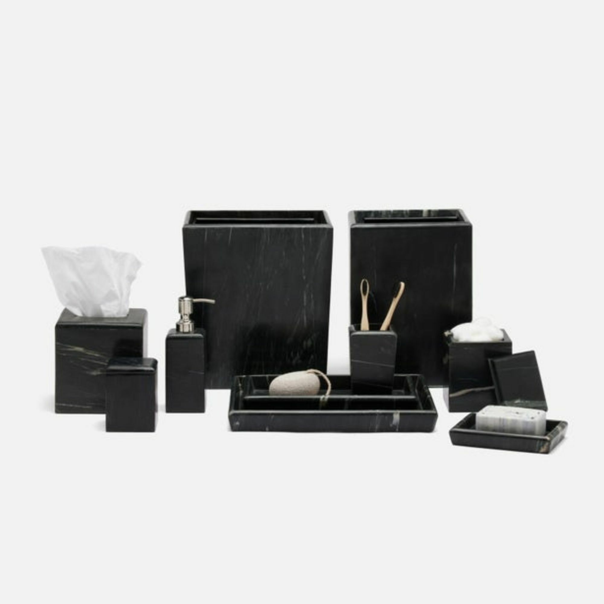 Anka Greek Key Black & Silver Bathroom Accessory Set, Luxury Bath Set