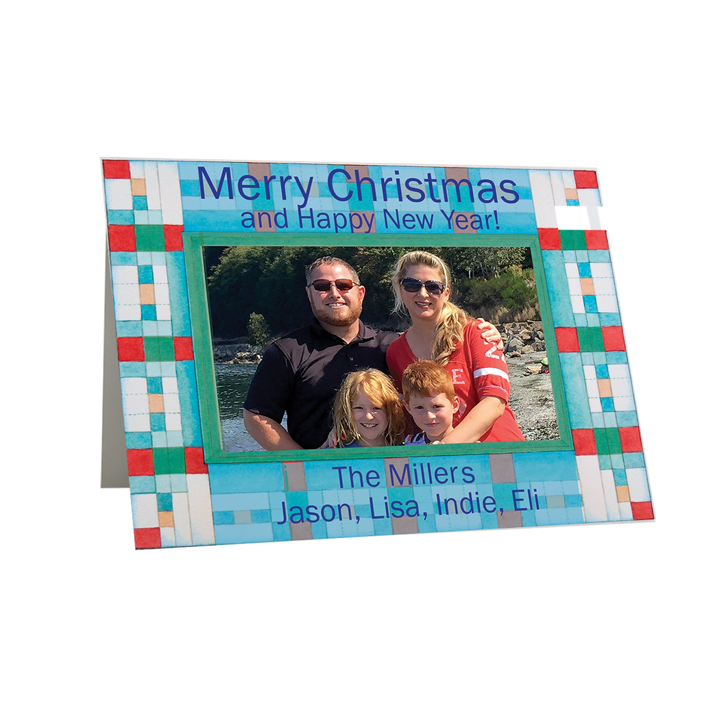 Christmas Blue Squares Holiday Photo Card - Single Cards