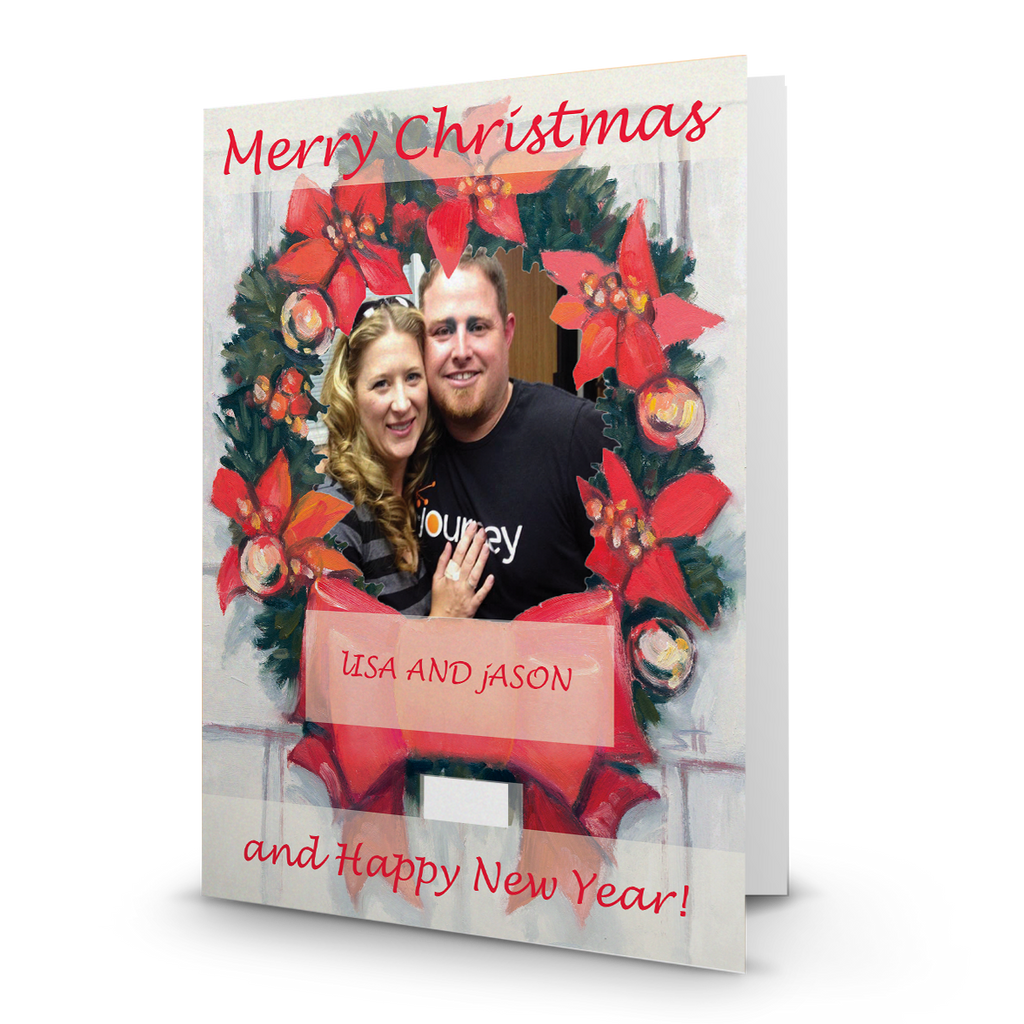 Artist Signature Holiday Photo Card "Christmas Wreath" (Red Font) in Sets-Box Mailed