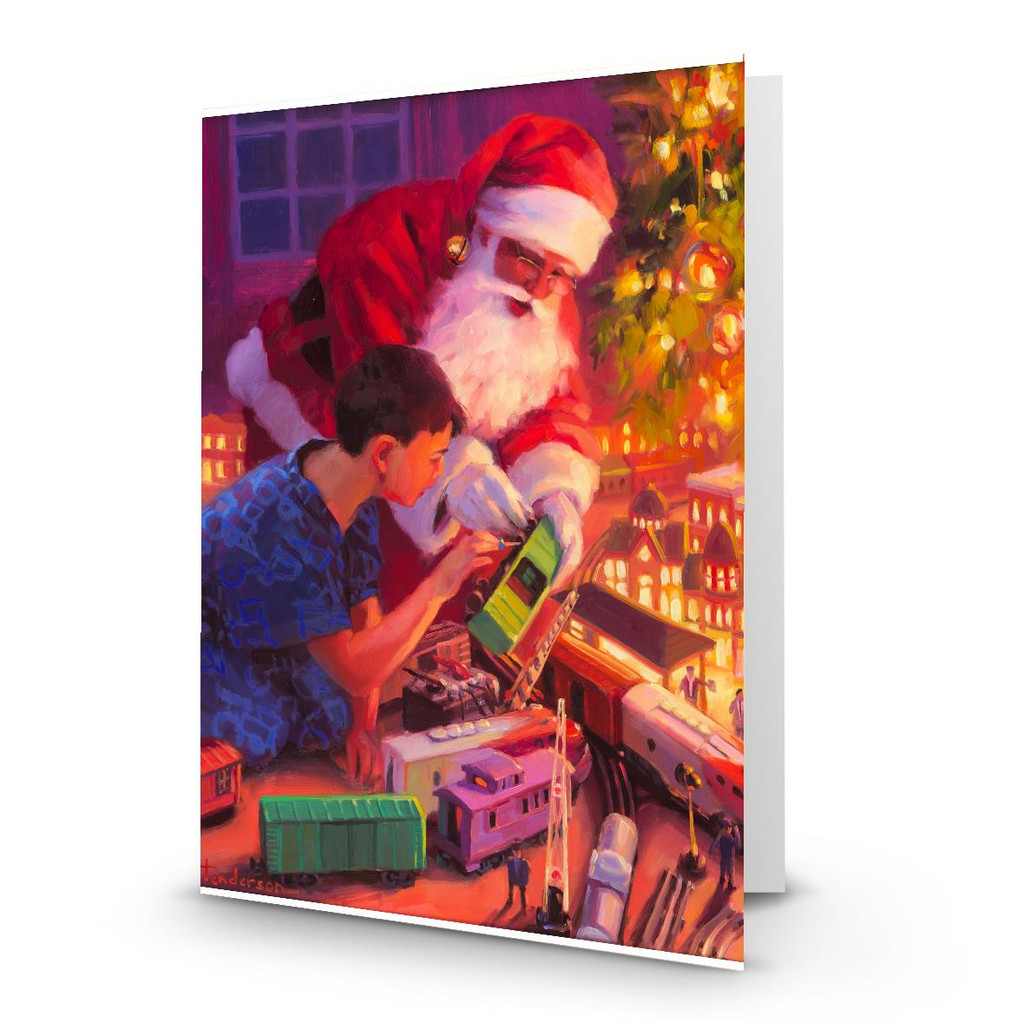 Boys and Their Trains - Artist Premier Holiday Card in Sets - Box Mailed to You