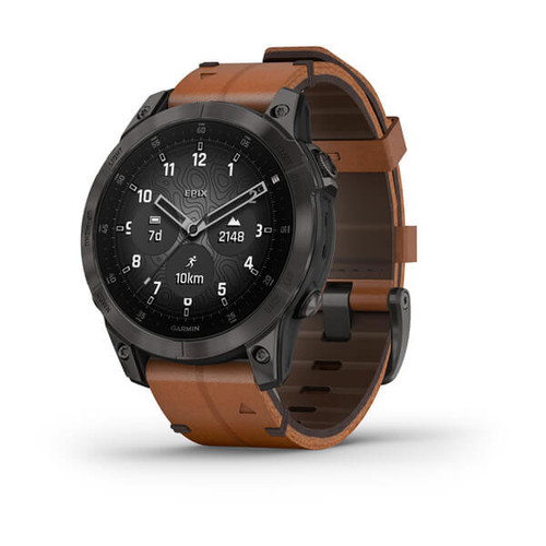 Garmin epix Gen 2 Sapphire - Black Titanium with Chestnut Leather Band