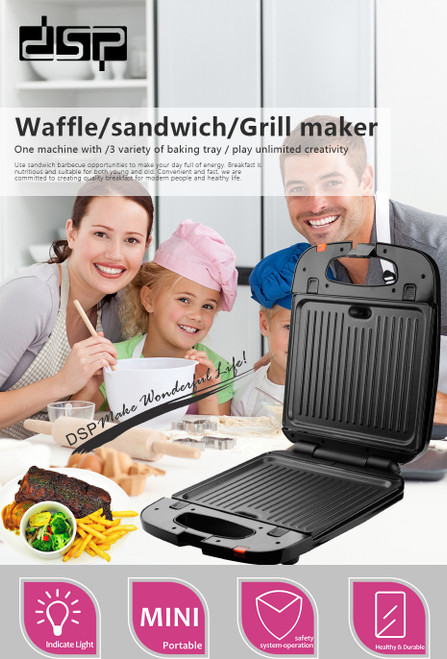 DSP Dansong Waffle Maker Sandwich Maker Mini Breakfast Maker 2 in 1 Cake Toast Frying Pan