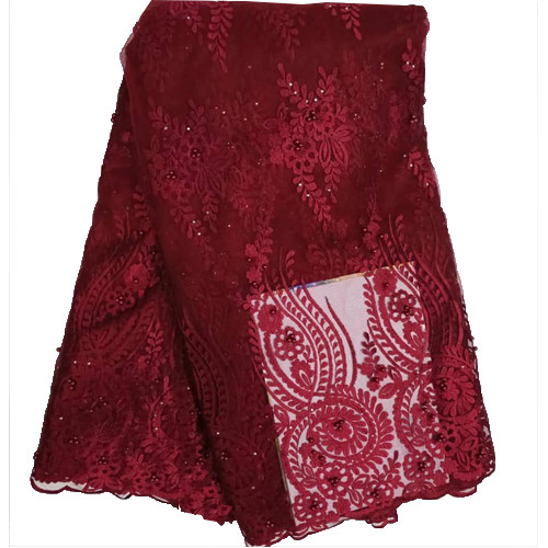 Wine African Net Lace Fabrics  -   5 yards