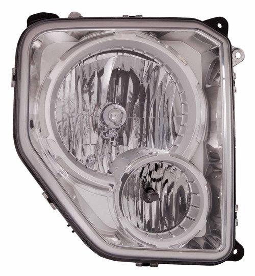 HEAD LAMP RH CHROME BEZEL W/FOG LAMP ROUND BULB SHIELD CAPA REPLACEMENT FOR JEEP LIBERTY 2008 PARTSLINK NUMBER  CH2503233C