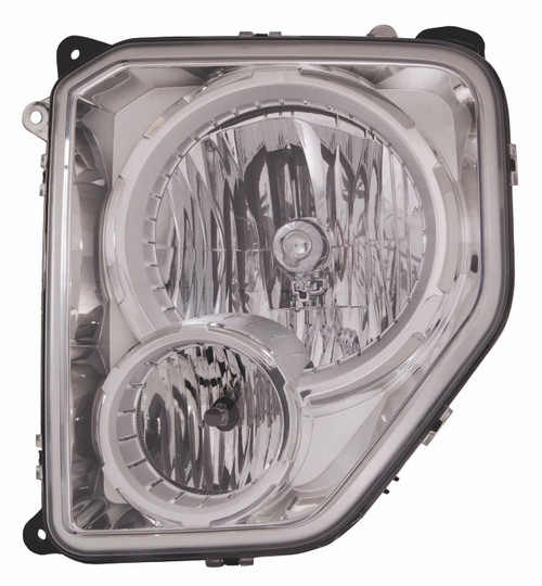 HEAD LAMP LH CHROME BEZEL W/FOG LAMP ROUND BULB SHIELD HQ REPLACEMENT FOR JEEP LIBERTY 2008 PARTSLINK NUMBER  CH2502233
