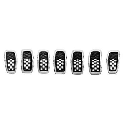 GRILLE MATTE BLACK W/CHROME MOULDING 7 PIECES SET  REPLACEMENT FOR JEEP CHEROKEE 2015 PARTSLINK NUMBER  CH1200375