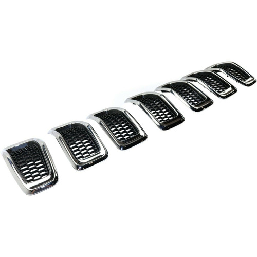 GRILLE MATTE BLACK W/CHROME MOULDING 7 PIECES SET  REPLACEMENT FOR JEEP CHEROKEE 2015 PARTSLINK NUMBER  CH1200375