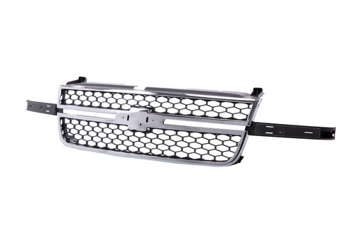 GRILLE CHROME FRAME W/GRAY HONRYCOMB O5 SS/CENTER BAR NEEDS WING INSERTS  REPLACEMENT FOR CHEVROLET PICKUP CHEVY SILVERADO-1500 , 2500-3500 2006 PARTSLINK NUMBER  GM1200546