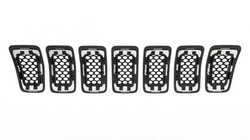 GRILLE FR CHROME FRAME W/BLACK INSERT 7-PC SET REPLACEMENT FOR JEEP CHEROKEE 2020 PARTSLINK NUMBER CH1200415
