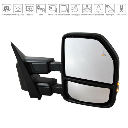 DOOR MIRROR RH POWER HTD W/ TOW/ TEXTURED BLACK/ MANUAL TELESCOPE/ MANUAL FOLD/ BSD/ PUDDLE LAMP/ SIGNAL REPLACEMENT FOR FORD PICKUP F150  2021-2024 PARTSLINK NUMBER FO1321712