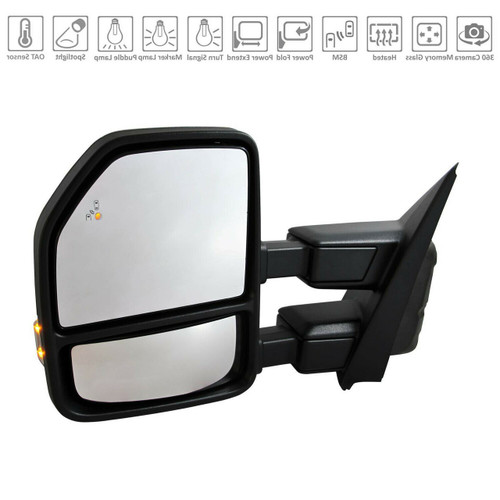 DOOR MIRROR LH POWER HTD W/ TOW/ TEXTURED BLACK CAP/ MANUAL TELESCOPE/ MANUAL FOLD/ BSD/ PUDDLE LAMP/ SIGNAL REPLACEMENT FOR FORD PICKUP F150  2021-2024 PARTSLINK NUMBER FO1320712