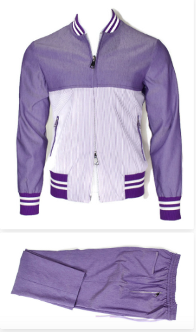 Purple/white seersucker jogger suit