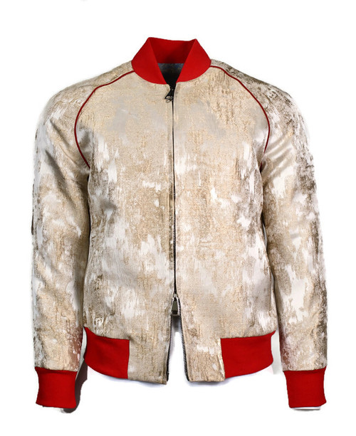 Tan jacquard bomber jacket