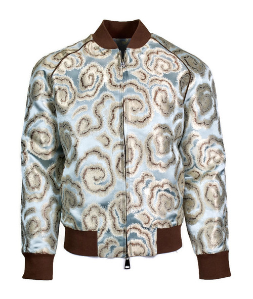 Brown & Teal jacquard bomber jacket side